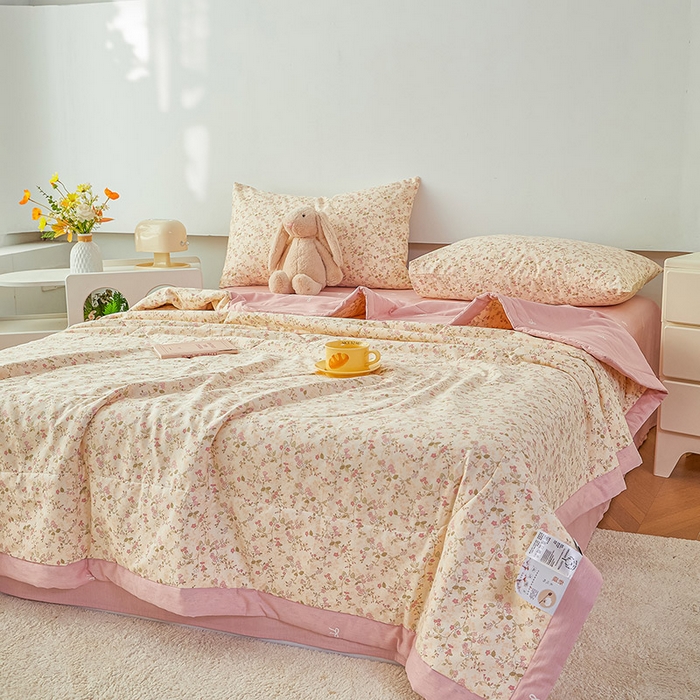 91家纺网 家纺一手货源 找家纺 尊妙被业 2026新款小清新花卉里外全棉纯棉棉花被夏被夏凉被空调被 柔丝