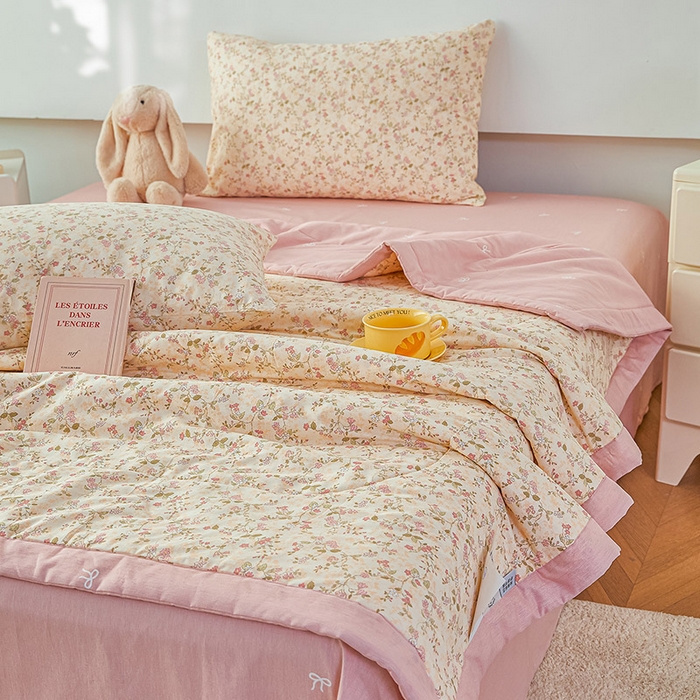 91家纺网 家纺一手货源 找家纺 尊妙被业 2026新款小清新花卉里外全棉纯棉棉花被夏被夏凉被空调被 柔丝