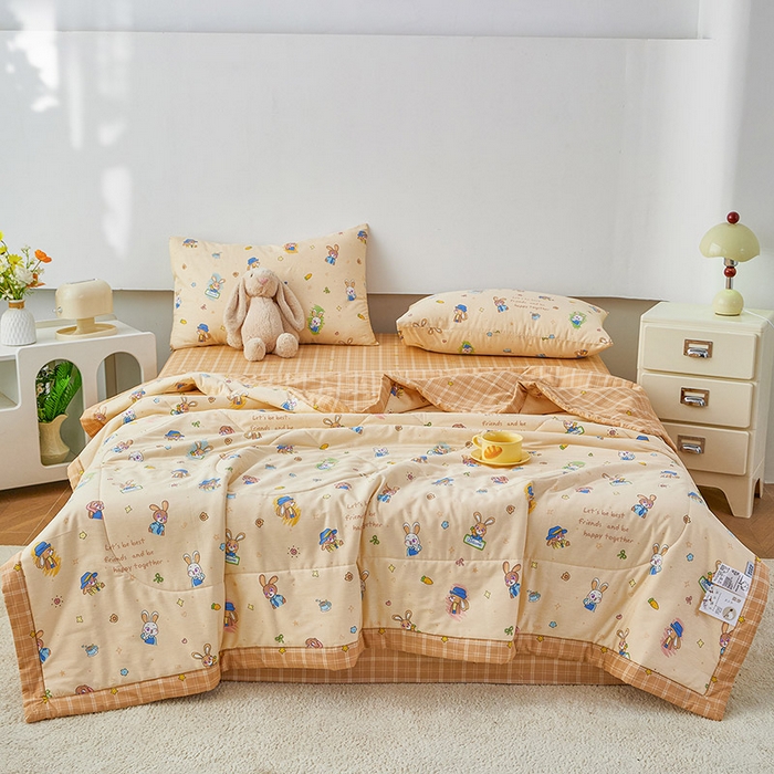 91家纺网 家纺一手货源 找家纺 尊妙被业 2026新款小清新花卉里外全棉纯棉棉花被夏被夏凉被空调被 兔子警官