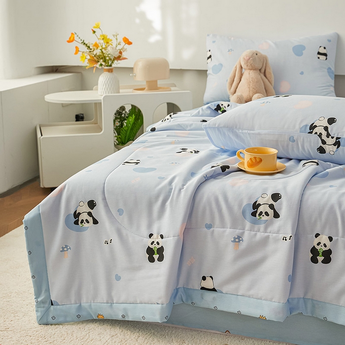 91家纺网 家纺一手货源 找家纺 尊妙被业 2026新款小清新花卉里外全棉纯棉棉花被夏被夏凉被空调被 熊猫摇摇乐