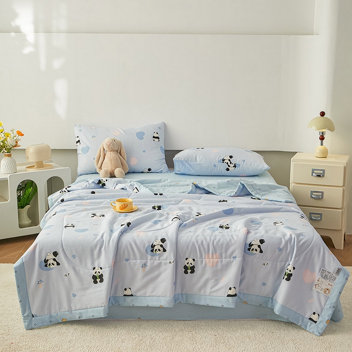 91家纺网 家纺一手货源 找家纺 尊妙被业 2026新款小清新花卉里外全棉纯棉棉花被夏被夏凉被空调被 熊猫摇摇乐