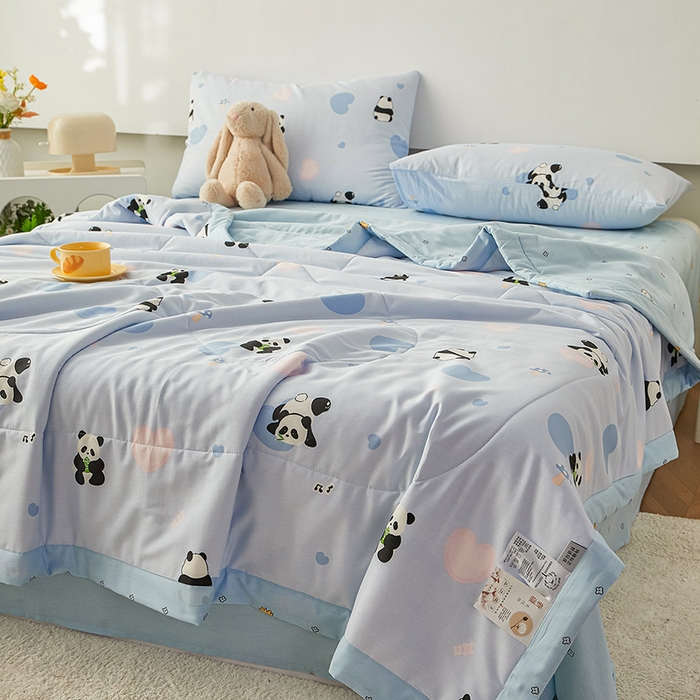 91家纺网 家纺一手货源 找家纺 尊妙被业 2026新款小清新花卉里外全棉纯棉棉花被夏被夏凉被空调被 熊猫摇摇乐