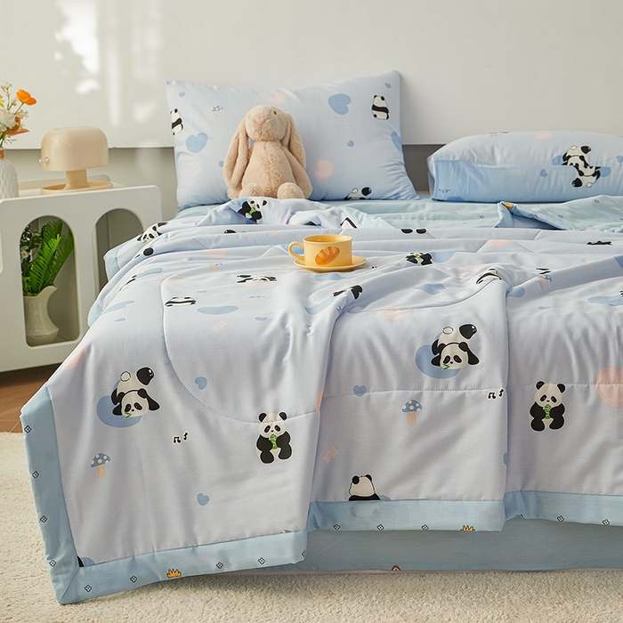 91家纺网 家纺一手货源 找家纺 尊妙被业 2026新款小清新花卉里外全棉纯棉棉花被夏被夏凉被空调被 熊猫摇摇乐