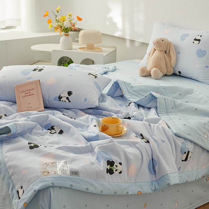 91家纺网 家纺一手货源 找家纺 尊妙被业 2026新款小清新花卉里外全棉纯棉棉花被夏被夏凉被空调被 熊猫摇摇乐