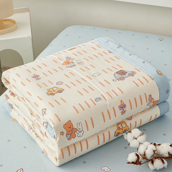 91家纺网 家纺一手货源 找家纺 尊妙被业 2026新款小清新花卉里外全棉纯棉棉花被夏被夏凉被空调被 熊仔小汽车