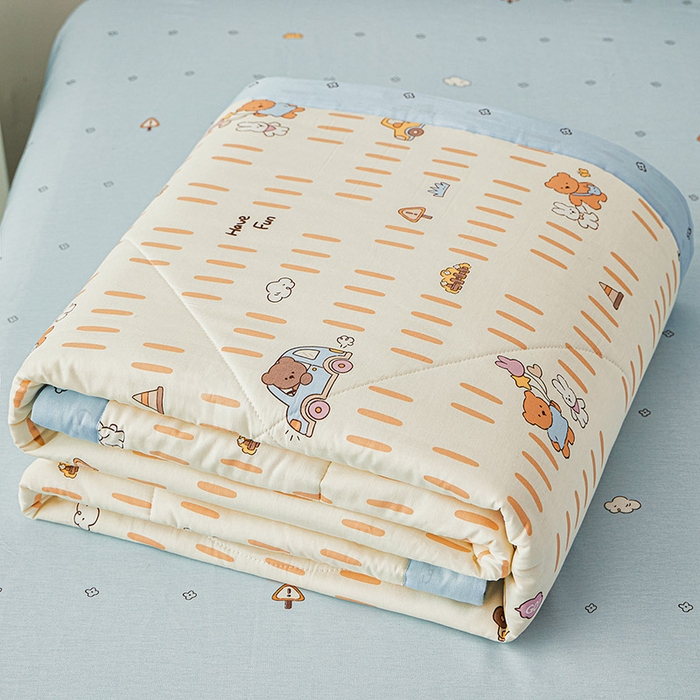 91家纺网 家纺一手货源 找家纺 尊妙被业 2026新款小清新花卉里外全棉纯棉棉花被夏被夏凉被空调被 熊仔小汽车