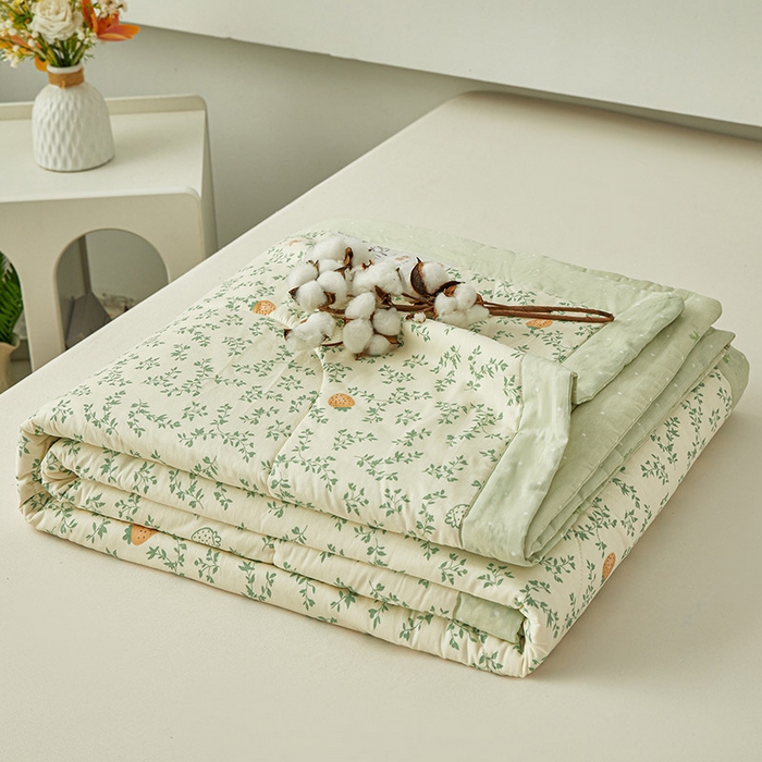 91家纺网 家纺一手货源 找家纺 尊妙被业 2026新款小清新花卉里外全棉纯棉棉花被夏被夏凉被空调被 野莓绿叶
