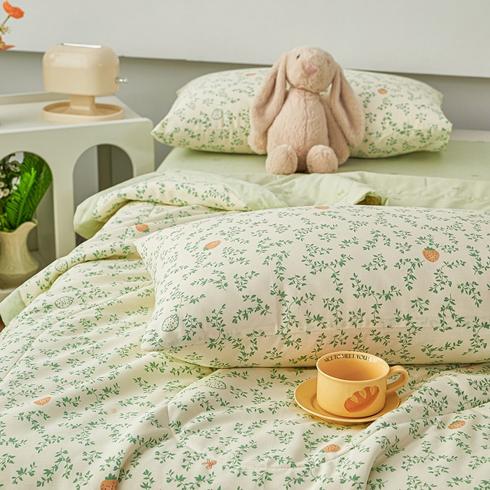 91家纺网 家纺一手货源 找家纺 尊妙被业 2026新款小清新花卉里外全棉纯棉棉花被夏被夏凉被空调被 野莓绿叶