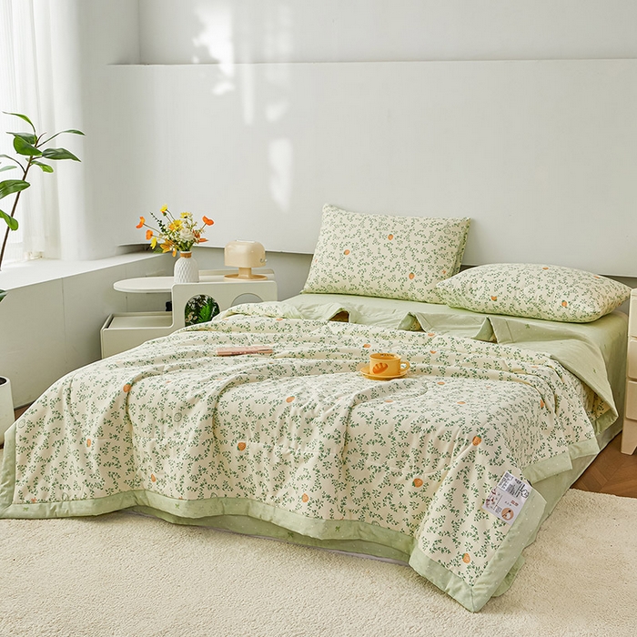 91家纺网 家纺一手货源 找家纺 尊妙被业 2026新款小清新花卉里外全棉纯棉棉花被夏被夏凉被空调被 野莓绿叶