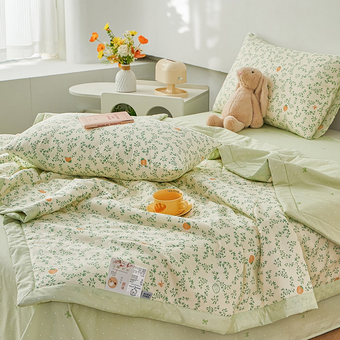 91家纺网 家纺一手货源 找家纺 尊妙被业 2026新款小清新花卉里外全棉纯棉棉花被夏被夏凉被空调被 野莓绿叶