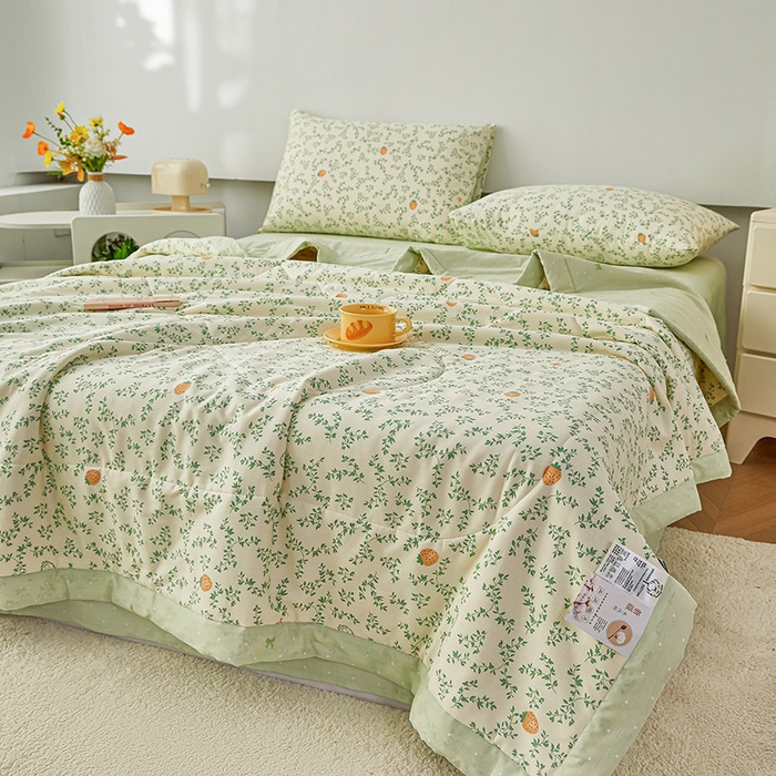 91家纺网 家纺一手货源 找家纺 尊妙被业 2026新款小清新花卉里外全棉纯棉棉花被夏被夏凉被空调被 野莓绿叶