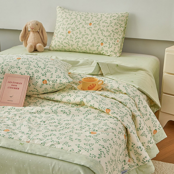 91家纺网 家纺一手货源 找家纺 尊妙被业 2026新款小清新花卉里外全棉纯棉棉花被夏被夏凉被空调被 野莓绿叶