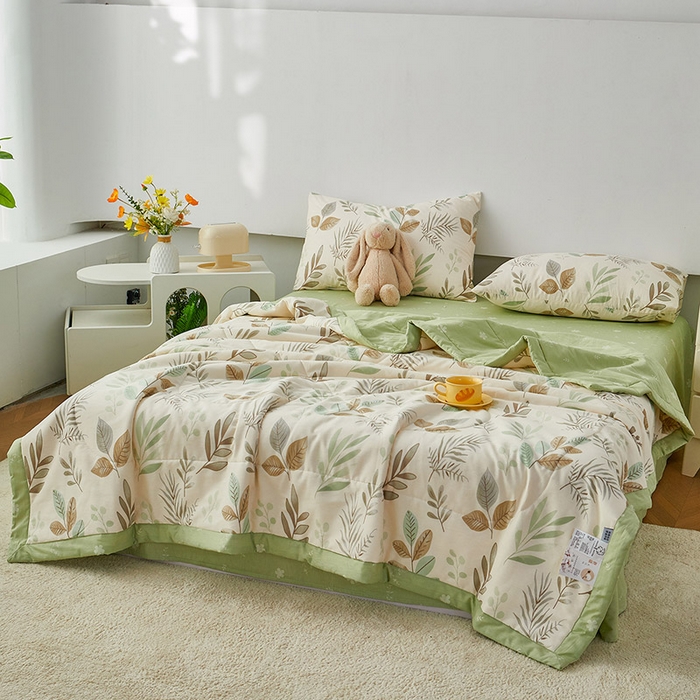 91家纺网 家纺一手货源 找家纺 尊妙被业 2026新款小清新花卉里外全棉纯棉棉花被夏被夏凉被空调被 叶语轻喃-绿