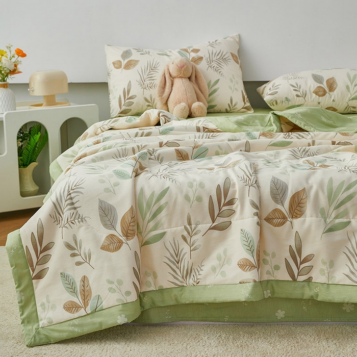 91家纺网 家纺一手货源 找家纺 尊妙被业 2026新款小清新花卉里外全棉纯棉棉花被夏被夏凉被空调被 叶语轻喃-绿