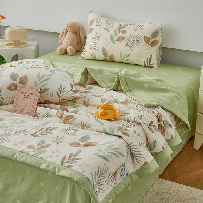 91家纺网 家纺一手货源 找家纺 尊妙被业 2026新款小清新花卉里外全棉纯棉棉花被夏被夏凉被空调被 叶语轻喃-绿