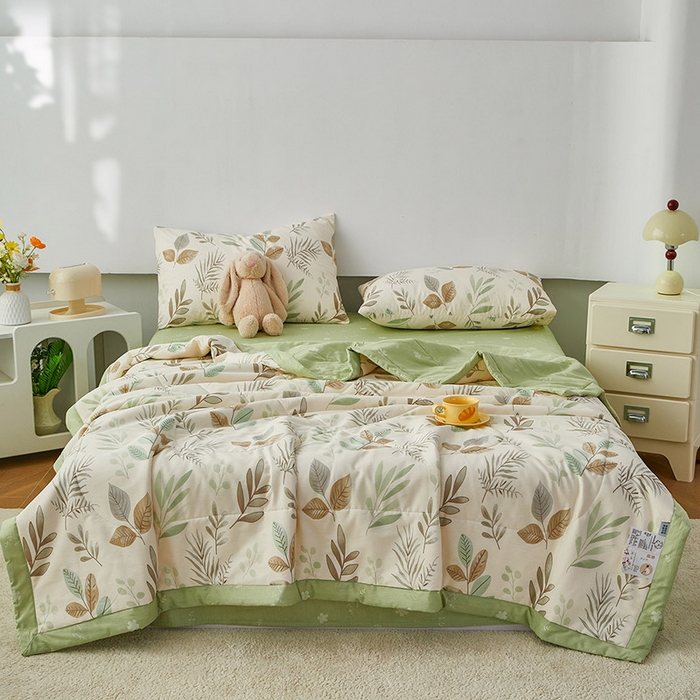 91家纺网 家纺一手货源 找家纺 尊妙被业 2026新款小清新花卉里外全棉纯棉棉花被夏被夏凉被空调被 叶语轻喃-绿
