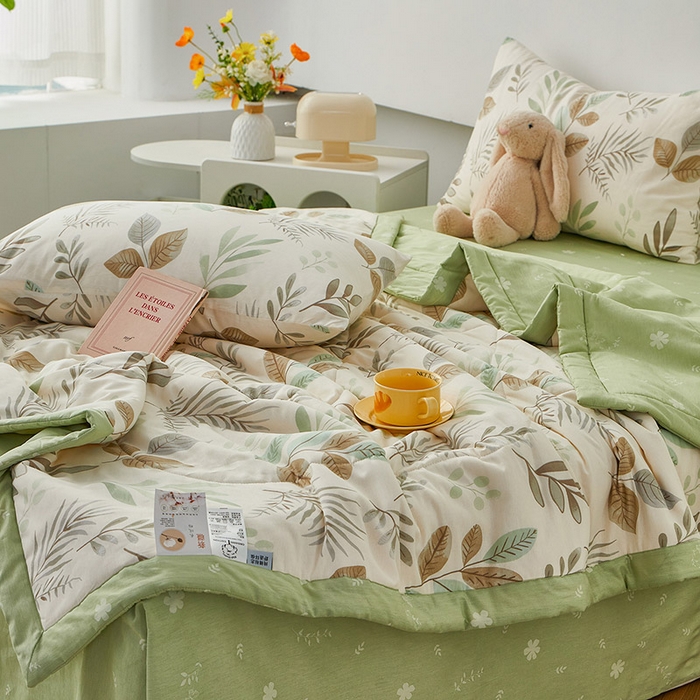 91家纺网 家纺一手货源 找家纺 尊妙被业 2026新款小清新花卉里外全棉纯棉棉花被夏被夏凉被空调被 叶语轻喃-绿
