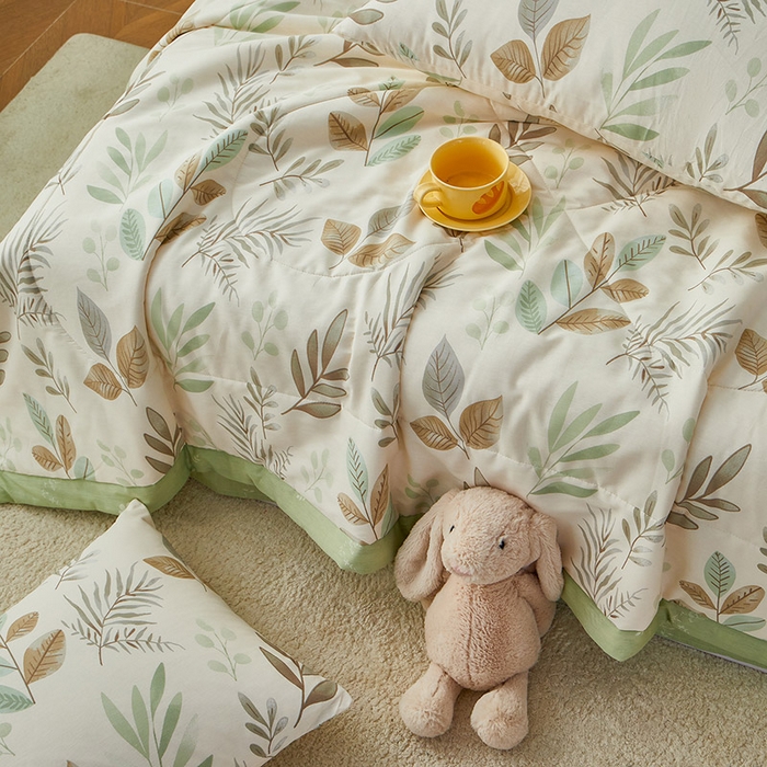 91家纺网 家纺一手货源 找家纺 尊妙被业 2026新款小清新花卉里外全棉纯棉棉花被夏被夏凉被空调被 叶语轻喃-绿