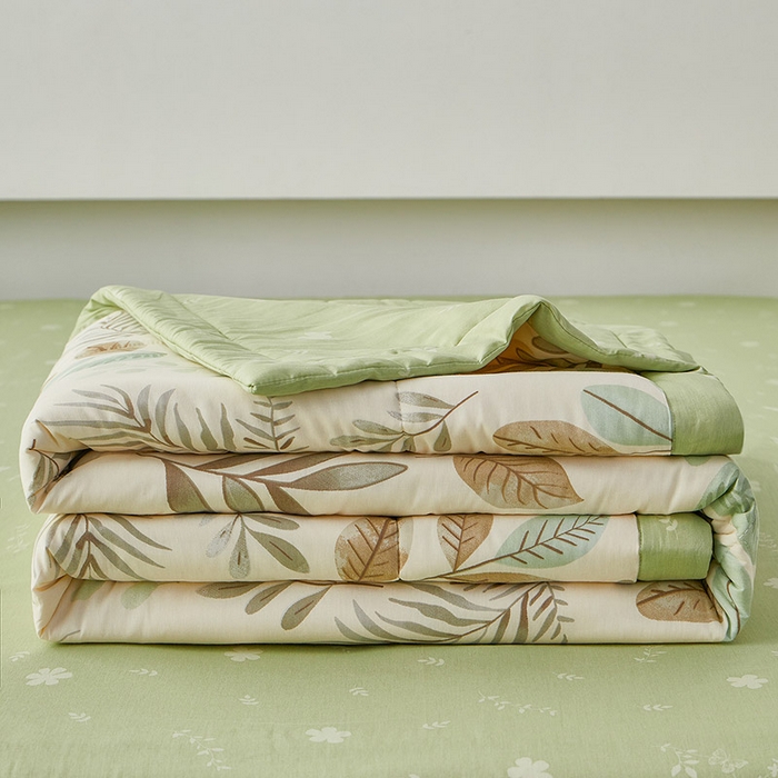 91家纺网 家纺一手货源 找家纺 尊妙被业 2026新款小清新花卉里外全棉纯棉棉花被夏被夏凉被空调被 叶语轻喃-绿