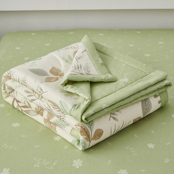 91家纺网 家纺一手货源 找家纺 尊妙被业 2026新款小清新花卉里外全棉纯棉棉花被夏被夏凉被空调被 叶语轻喃-绿