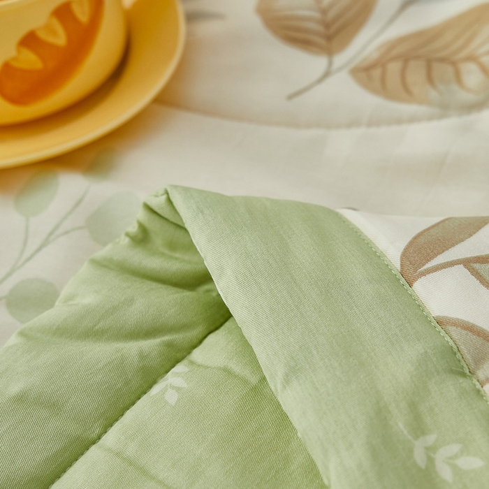 91家纺网 家纺一手货源 找家纺 尊妙被业 2026新款小清新花卉里外全棉纯棉棉花被夏被夏凉被空调被 叶语轻喃-绿