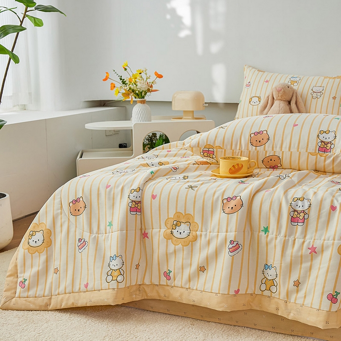 91家纺网 家纺一手货源 找家纺 尊妙被业 2026新款小清新花卉里外全棉纯棉棉花被夏被夏凉被空调被 愉快小猫一黄