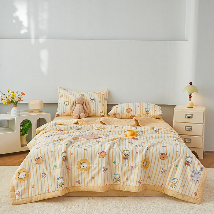 91家纺网 家纺一手货源 找家纺 尊妙被业 2026新款小清新花卉里外全棉纯棉棉花被夏被夏凉被空调被 愉快小猫一黄