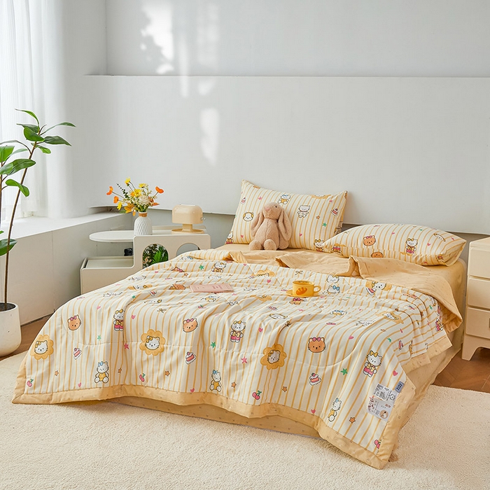 91家纺网 家纺一手货源 找家纺 尊妙被业 2026新款小清新花卉里外全棉纯棉棉花被夏被夏凉被空调被 愉快小猫一黄