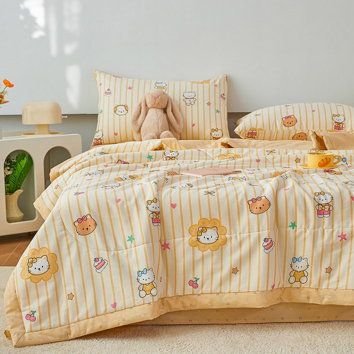 91家纺网 家纺一手货源 找家纺 尊妙被业 2026新款小清新花卉里外全棉纯棉棉花被夏被夏凉被空调被 愉快小猫一黄