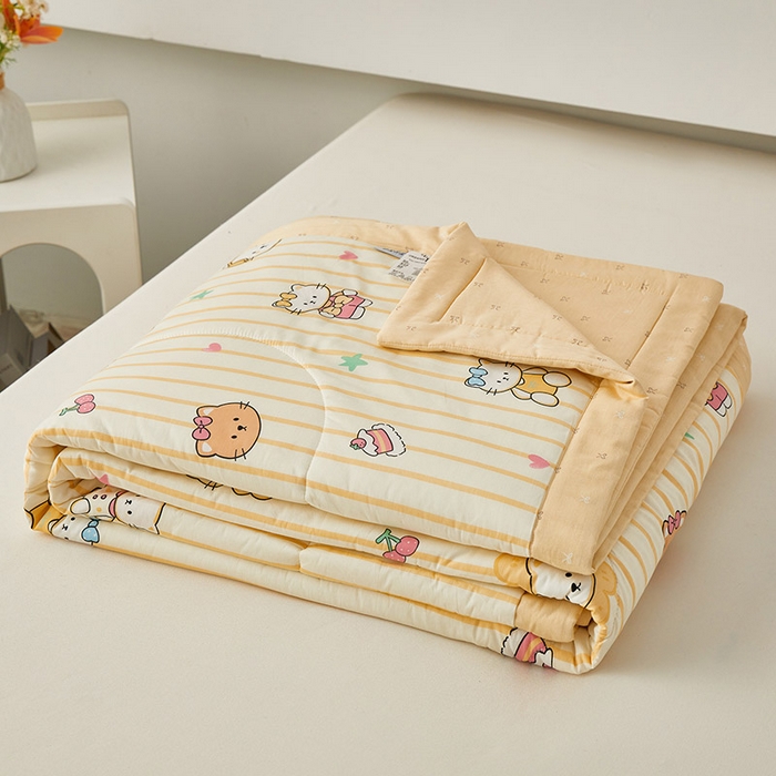 91家纺网 家纺一手货源 找家纺 尊妙被业 2026新款小清新花卉里外全棉纯棉棉花被夏被夏凉被空调被 愉快小猫一黄