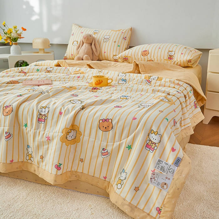 91家纺网 家纺一手货源 找家纺 尊妙被业 2026新款小清新花卉里外全棉纯棉棉花被夏被夏凉被空调被 愉快小猫一黄