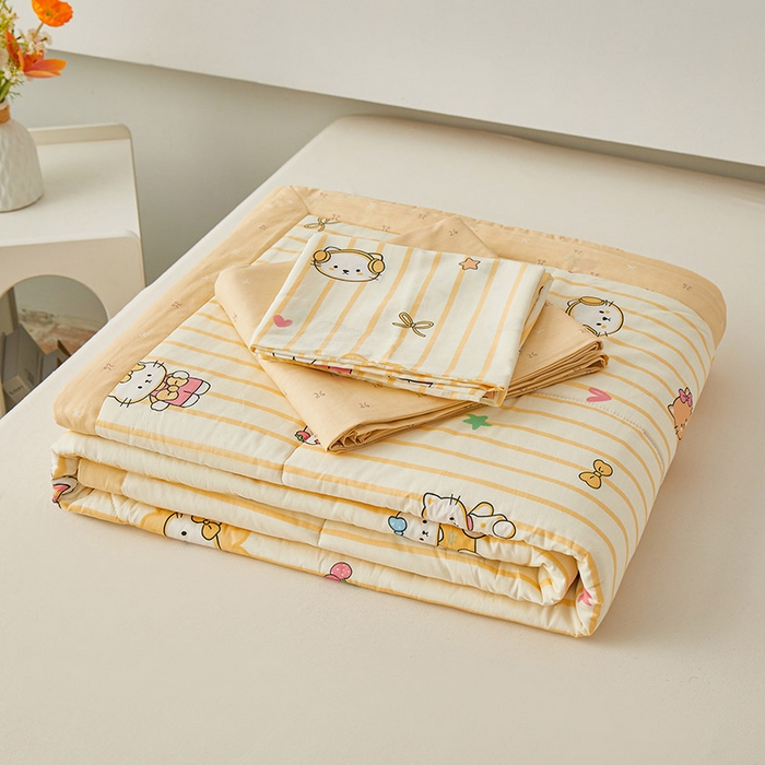 91家纺网 家纺一手货源 找家纺 尊妙被业 2026新款小清新花卉里外全棉纯棉棉花被夏被夏凉被空调被 愉快小猫一黄