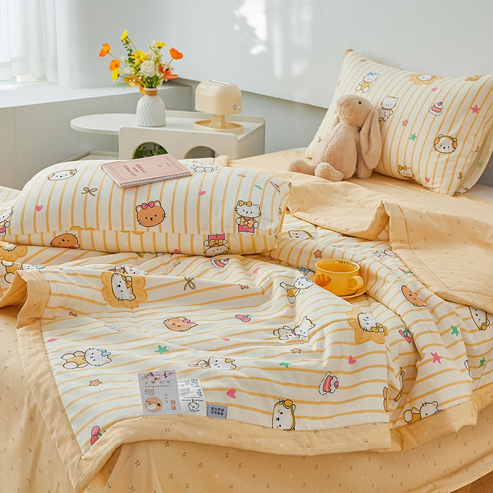 91家纺网 家纺一手货源 找家纺 尊妙被业 2026新款小清新花卉里外全棉纯棉棉花被夏被夏凉被空调被 愉快小猫一黄