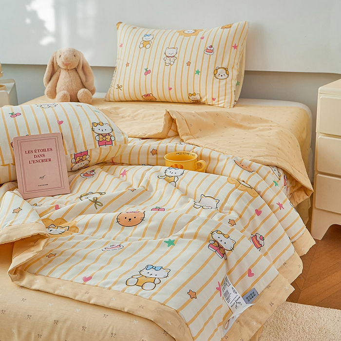 91家纺网 家纺一手货源 找家纺 尊妙被业 2026新款小清新花卉里外全棉纯棉棉花被夏被夏凉被空调被 愉快小猫一黄