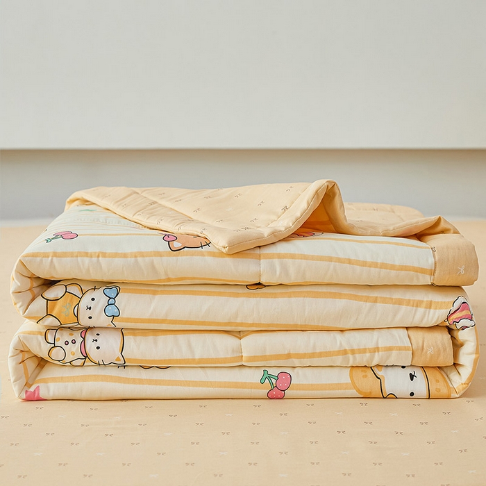 91家纺网 家纺一手货源 找家纺 尊妙被业 2026新款小清新花卉里外全棉纯棉棉花被夏被夏凉被空调被 愉快小猫一黄