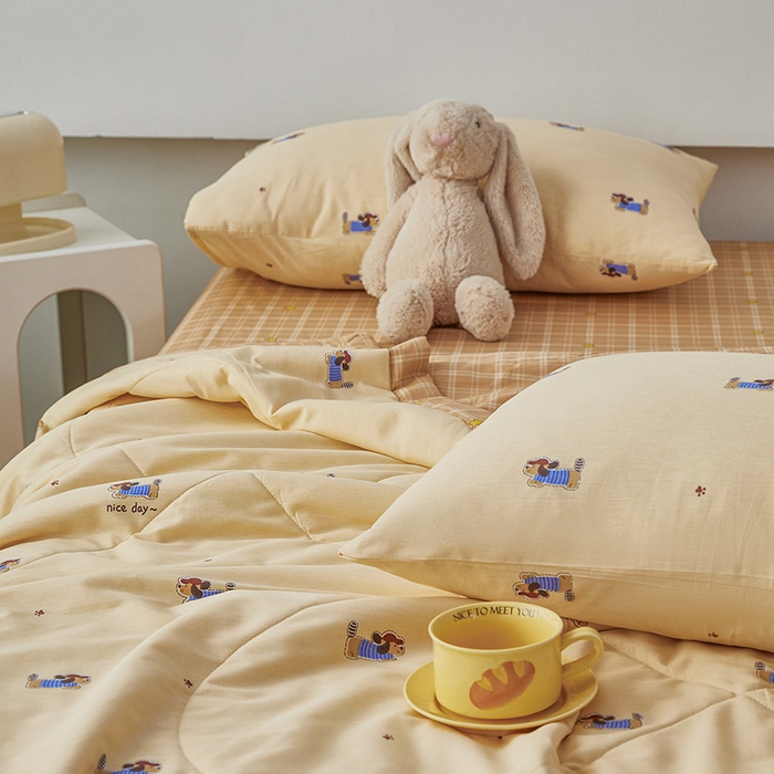 91家纺网 家纺一手货源 找家纺 尊妙被业 2026新款小清新花卉里外全棉纯棉棉花被夏被夏凉被空调被 运动小狗