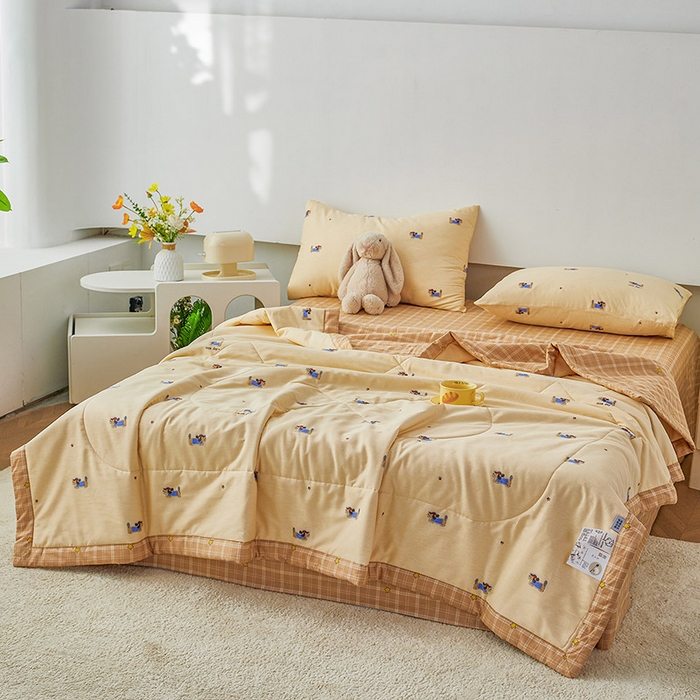 91家纺网 家纺一手货源 找家纺 尊妙被业 2026新款小清新花卉里外全棉纯棉棉花被夏被夏凉被空调被 运动小狗