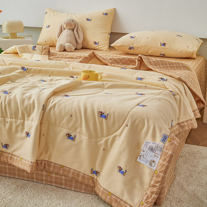 91家纺网 家纺一手货源 找家纺 尊妙被业 2026新款小清新花卉里外全棉纯棉棉花被夏被夏凉被空调被 运动小狗