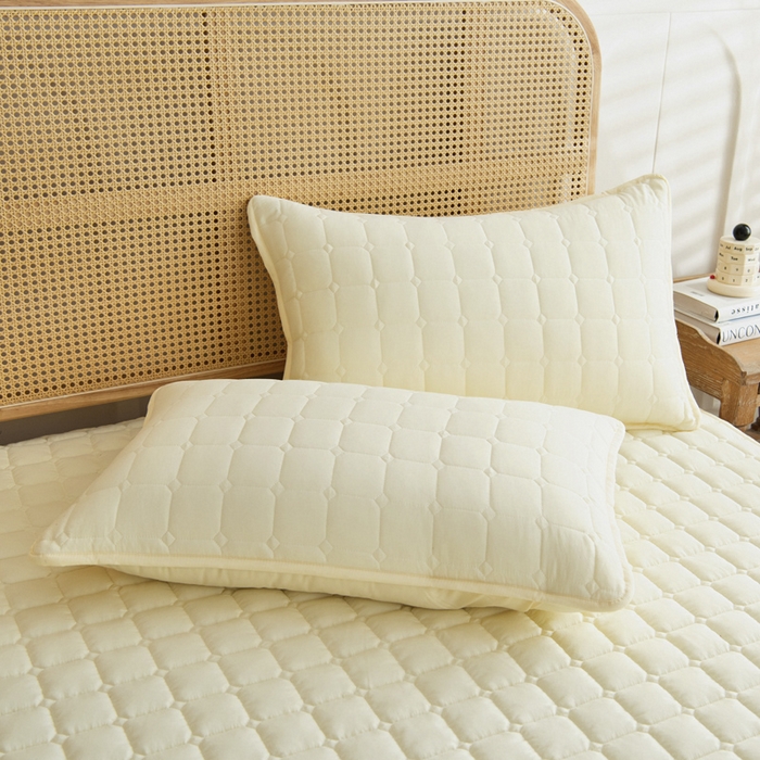 91家纺网 家纺一手货源 找家纺 宇淳国际 2026新款纯色面包格防滑床垫 奶黄