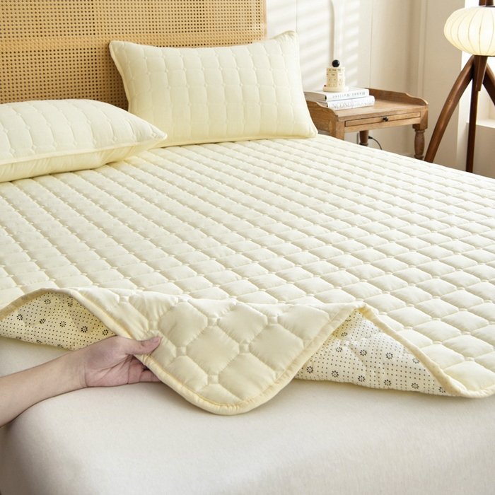 91家纺网 家纺一手货源 找家纺 宇淳国际 2026新款纯色面包格防滑床垫 奶黄