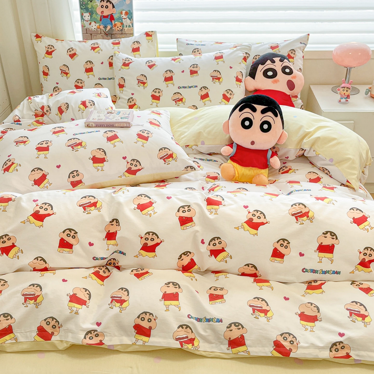 91家纺网 家纺一手货源 找家纺 暮思家居 2026新款正版授权蜡笔小新全棉纯棉四件套系列 搞怪小新