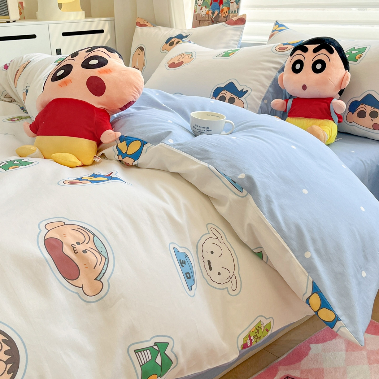 91家纺网 家纺一手货源 找家纺 暮思家居 2026新款正版授权蜡笔小新全棉纯棉四件套系列 趣味小新