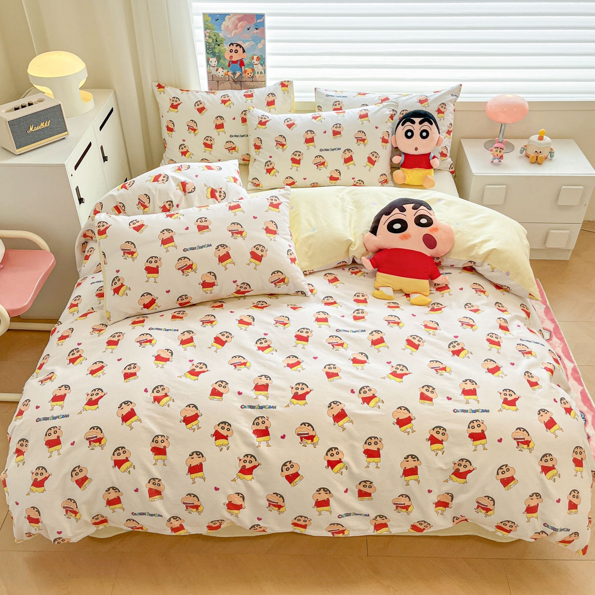 91家纺网 家纺一手货源 找家纺 暮思家居 2026新款正版授权蜡笔小新全棉纯棉四件套系列 搞怪小新