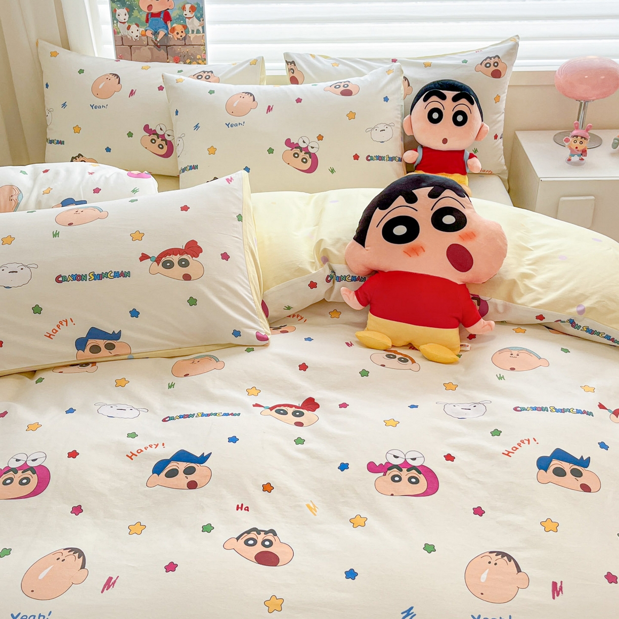 91家纺网 家纺一手货源 找家纺 暮思家居 2026新款正版授权蜡笔小新全棉纯棉四件套系列 派对小新