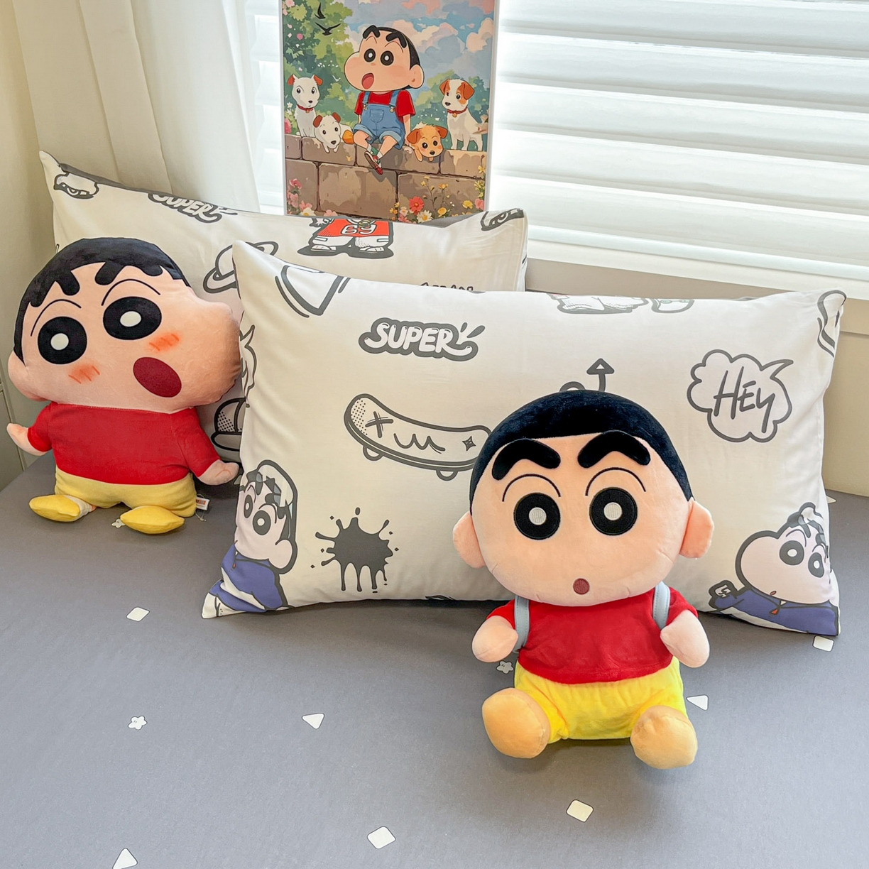 91家纺网 家纺一手货源 找家纺 暮思家居 2026新款正版授权蜡笔小新全棉纯棉四件套系列 音乐小新