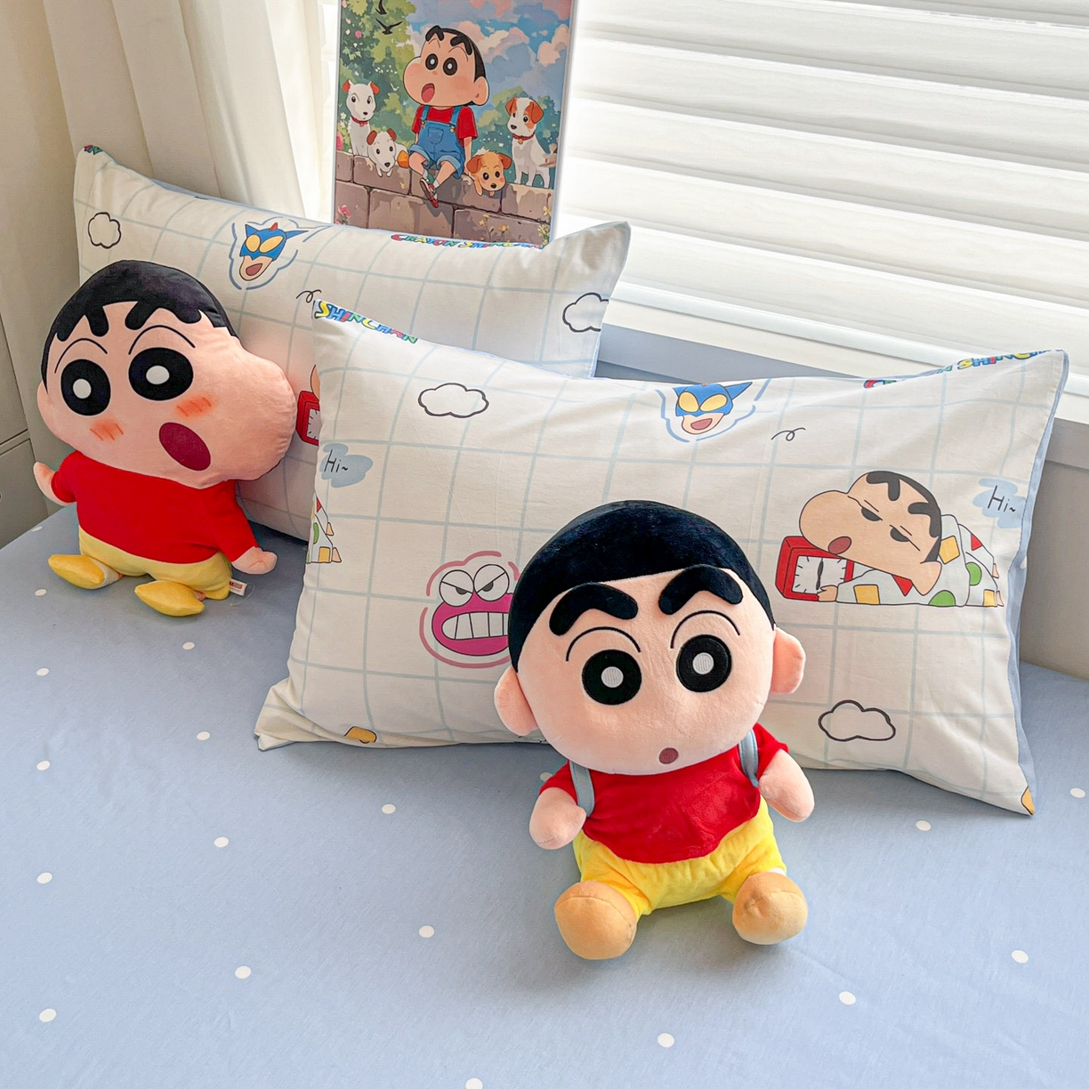 91家纺网 家纺一手货源 找家纺 暮思家居 2026新款正版授权蜡笔小新全棉纯棉四件套系列 休闲小新