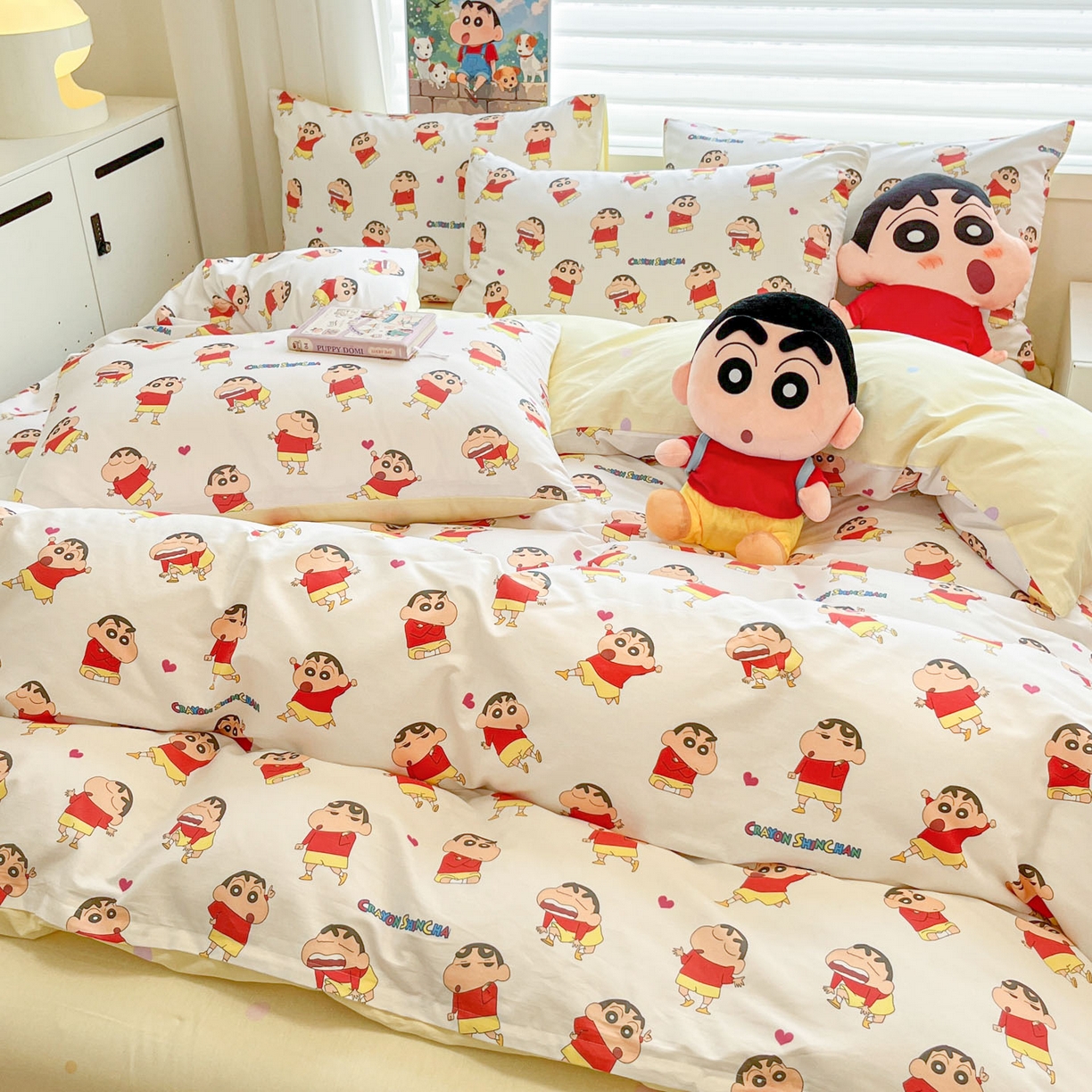 91家纺网 家纺一手货源 找家纺 暮思家居 2026新款正版授权蜡笔小新全棉纯棉四件套系列 搞怪小新