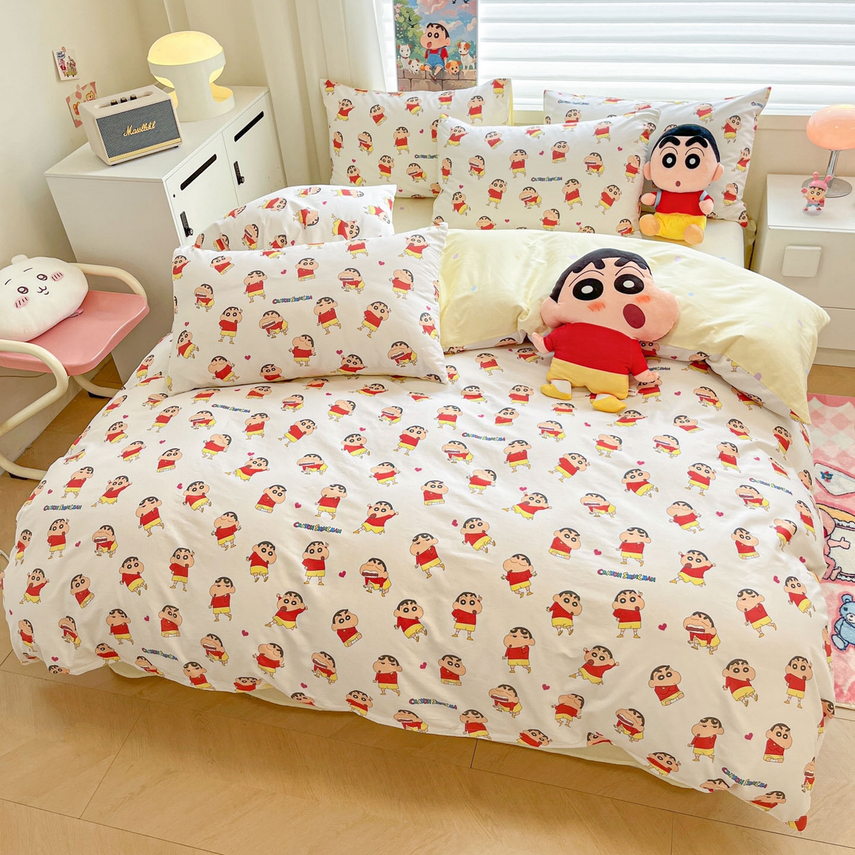 91家纺网 家纺一手货源 找家纺 暮思家居 2026新款正版授权蜡笔小新全棉纯棉四件套系列 搞怪小新