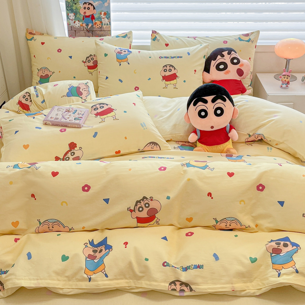 91家纺网 家纺一手货源 找家纺 暮思家居 2026新款正版授权蜡笔小新全棉纯棉四件套系列 萌萌小新