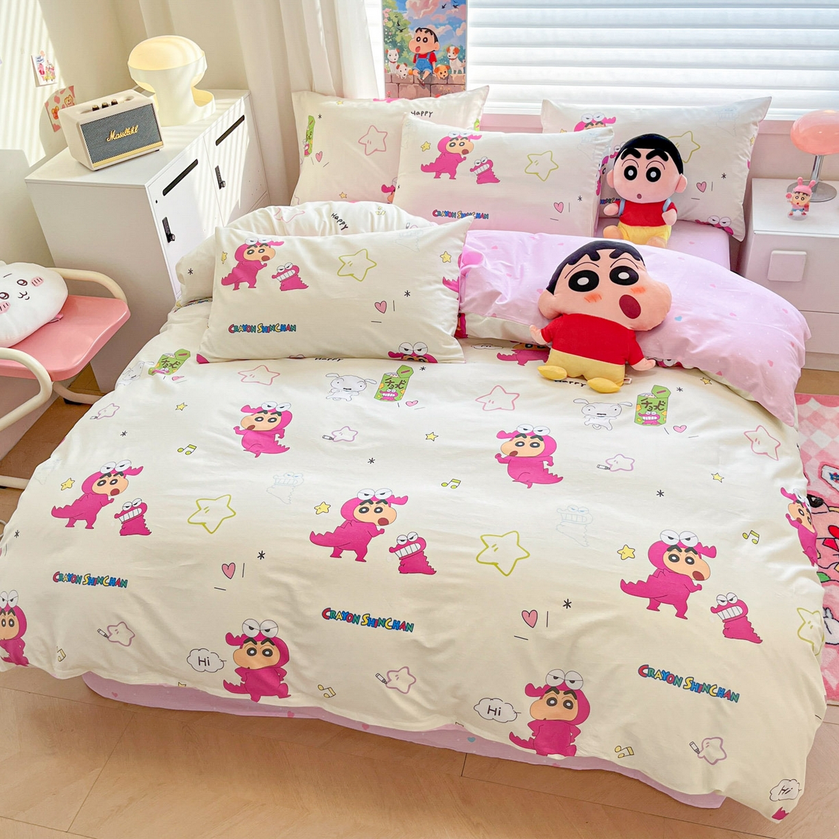 91家纺网 家纺一手货源 找家纺 暮思家居 2026新款正版授权蜡笔小新全棉纯棉四件套系列 百变小新